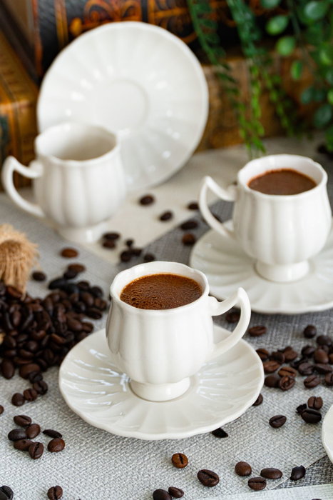 Hermia Lale 12 Juego de tazas de café de 12 piezas en porcelana blanca